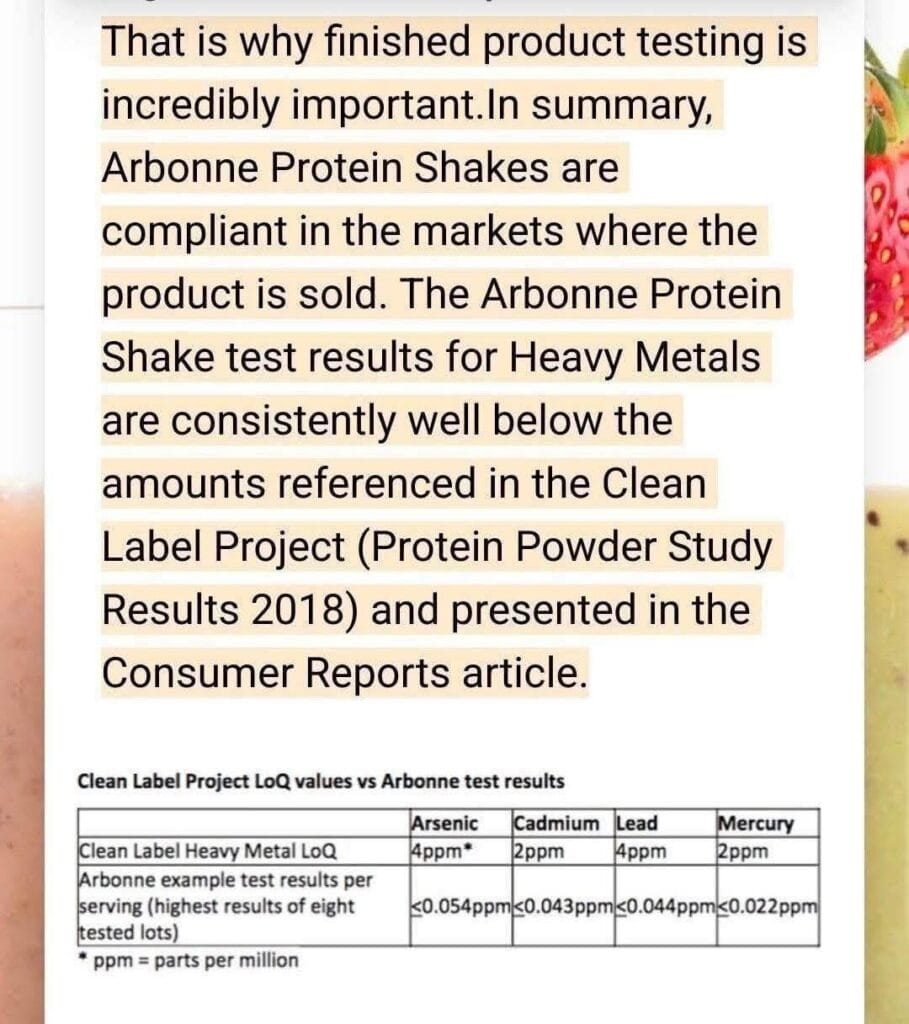 Protein Powders with Heavy metals not Arbonne